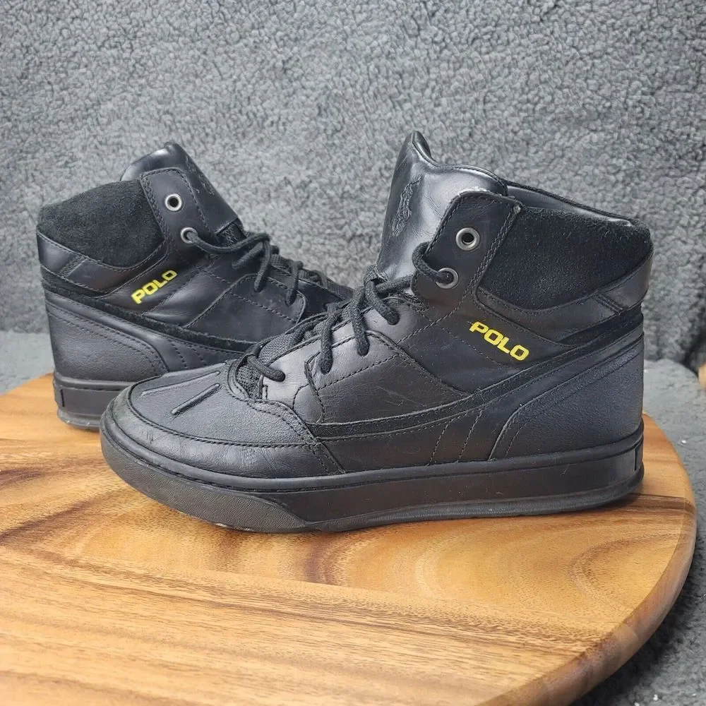 Polo Ralph Lauren Boots Levon Black Leather Suede Mens‎ Size 8 D Rain Winter